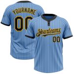 Custom Light Blue Black Pinstripe Gold Two-Button Unisex Softball Jersey Personalized Name and Number Personalized Light