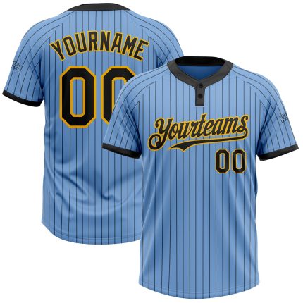 Custom Light Blue Black Pinstripe Gold Two-Button Unisex Softball Jersey Personalized Name and Number Personalized Light