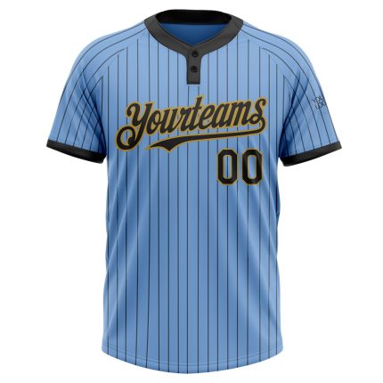 Custom Name and Number Unisex Softball Jersey Light Blue Old Gold Black Pinstripe Two-Button Personalized Light Blue Black
