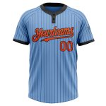 Custom Name and Number Softball Jersey - Unisex Light Blue Black Pinstripe Two-Button Design Personalized Light Blue Black