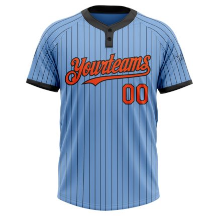 Custom Name and Number Softball Jersey - Unisex Light Blue Black Pinstripe Two-Button Design Personalized Light Blue Black