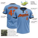Custom Name and Number Softball Jersey - Unisex Light Blue Black Pinstripe Two-Button Design Personalized Light Blue Black