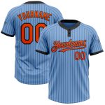 Custom Name and Number Softball Jersey - Unisex Light Blue Black Pinstripe Two-Button Design Personalized Light Blue Black