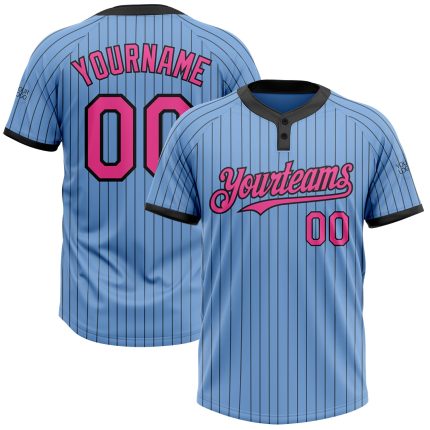 Custom Name and Number Unisex Softball Jersey Light Blue Black Pinstripe Two-Button Team Apparel Personalized Light Blue