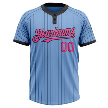 Custom Name and Number Unisex Softball Jersey Light Blue Black Pinstripe Two-Button Team Apparel Personalized Light Blue