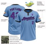 Custom Name and Number Unisex Softball Jersey - Light Blue Black Pinstripe Purple Two-Button Design Personalized Light Blue