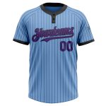 Custom Name and Number Unisex Softball Jersey - Light Blue Black Pinstripe Purple Two-Button Design Personalized Light Blue