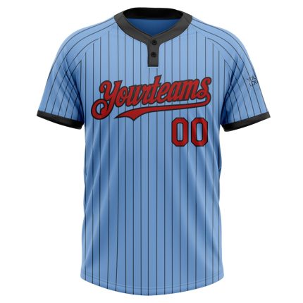 Custom Light Blue Black Pinstripe Softball Jersey Unisex - Personalized Name and Number Two-Button Design Personalized Light