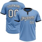 Custom Name and Number Softball Jersey - Unisex Two-Button Light Blue Black Pinstripe Design Personalized Light Blue Black