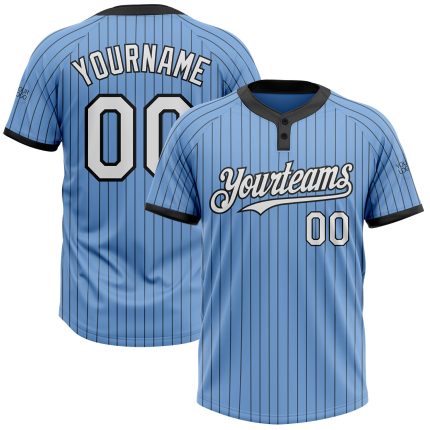 Custom Name and Number Softball Jersey - Unisex Two-Button Light Blue Black Pinstripe Design Personalized Light Blue Black