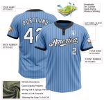 Custom Name and Number Softball Jersey - Unisex Two-Button Light Blue Black Pinstripe Design Personalized Light Blue Black