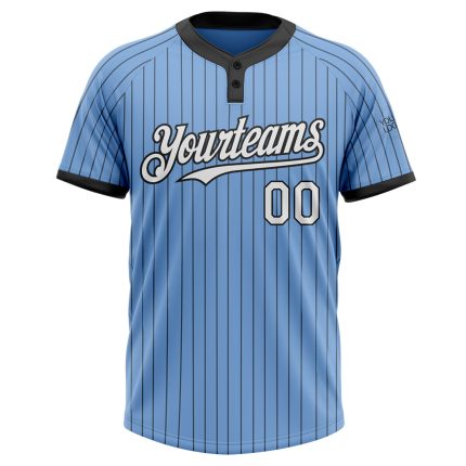 Custom Name and Number Softball Jersey - Unisex Two-Button Light Blue Black Pinstripe Design Personalized Light Blue Black