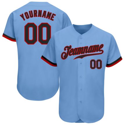 Custom Name and Number Authentic Baseball Jersey - Personalized Light Blue Black-Red Team Jersey Personalized Light Blue
