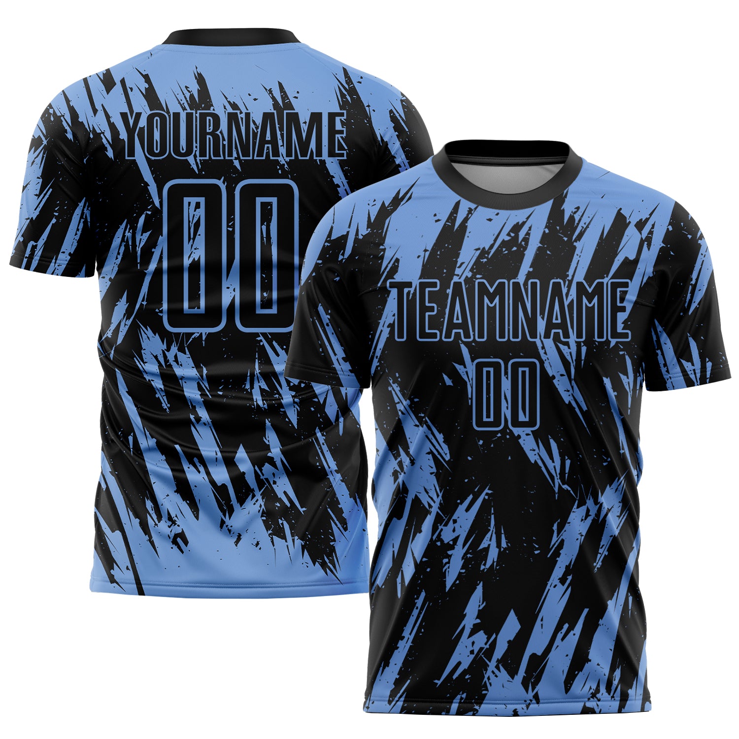 Personalized Light Blue Black Soccer Jersey - Custom Sublimation Uniform Personalized Light Blue Black Sublimation Soccer