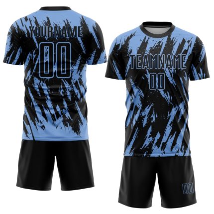 Personalized Light Blue Black Soccer Jersey - Custom Sublimation Uniform Personalized Light Blue Black Sublimation Soccer