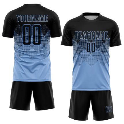 Custom Name and Number Light Blue Black Sublimation Soccer Jersey Uniform - Personalized Team Gear Personalized Light Blue