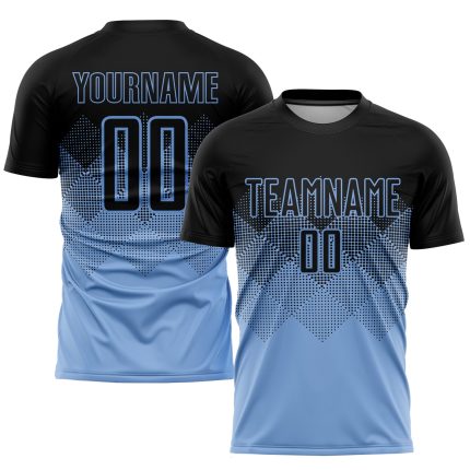 Custom Name and Number Light Blue Black Sublimation Soccer Jersey Uniform - Personalized Team Gear Personalized Light Blue