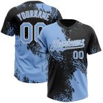 Custom Light Blue Black White 3D Pattern Brush Stroke Two-Button Unisex Softball Jersey with Personalized Name and Number
