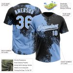 Custom Light Blue Black White 3D Pattern Brush Stroke Two-Button Unisex Softball Jersey with Personalized Name and Number