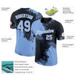 Custom Name and Number Performance T-Shirt - Light Blue Black White 3D Abstract Brush Stroke Design Personalized Light Blue