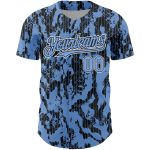 Custom Name and Number Authentic Baseball Jersey - Personalized Light Blue Black White 3D Pattern Design Personalized Light