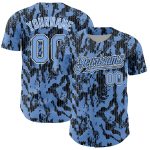 Custom Name and Number Authentic Baseball Jersey - Personalized Light Blue Black White 3D Pattern Design Personalized Light