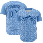 Custom Name and Number Authentic Baseball Jersey - Personalized Light Blue Black-White 3D Arabesque Pattern Design Personalized