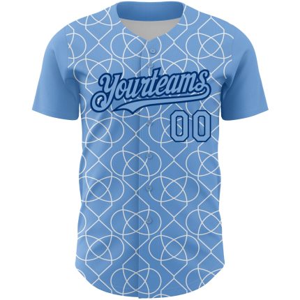 Custom Name and Number Authentic Baseball Jersey - Personalized Light Blue Black-White 3D Arabesque Pattern Design Personalized
