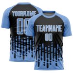 Custom Light Blue Black-White Abstract Wave Soccer Jersey - Personalized Uniform with Name and Number Personalized Light