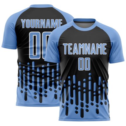 Custom Light Blue Black-White Abstract Wave Soccer Jersey - Personalized Uniform with Name and Number Personalized Light