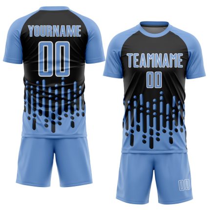 Custom Light Blue Black-White Abstract Wave Soccer Jersey - Personalized Uniform with Name and Number Personalized Light