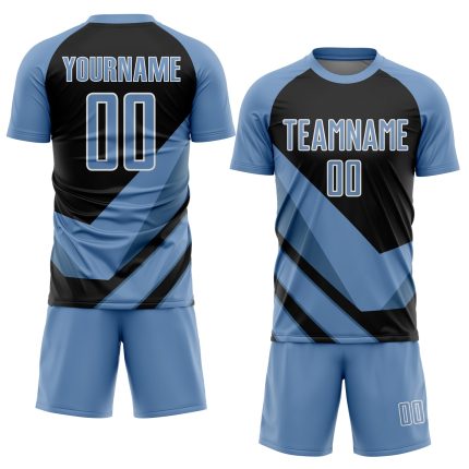 Custom Soccer Uniform Jersey with Personalized Name & Number, Light Blue Black-White Arrow Shapes Design Personalized Light