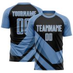 Custom Soccer Uniform Jersey with Personalized Name & Number, Light Blue Black-White Arrow Shapes Design Personalized Light