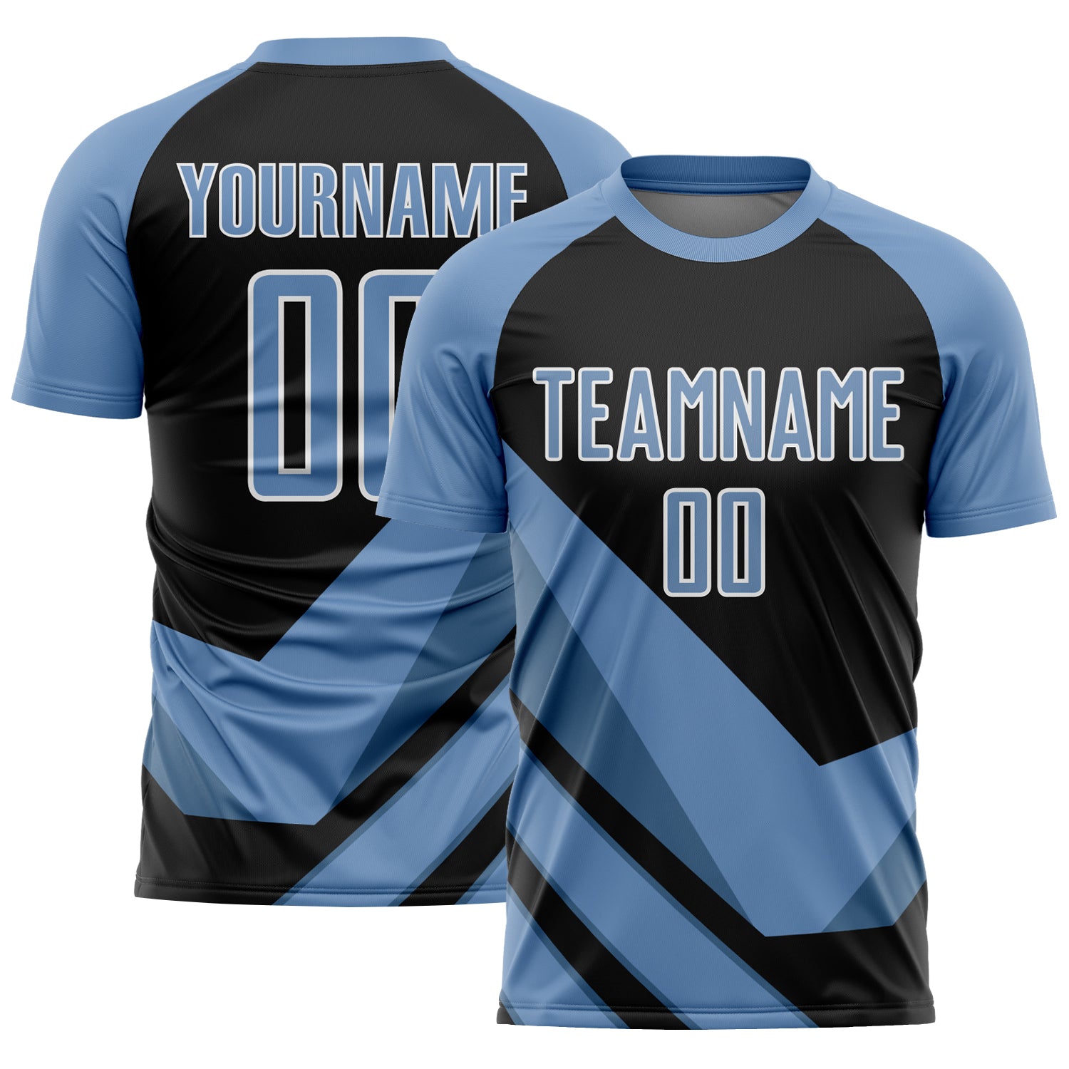 Custom Soccer Uniform Jersey with Personalized Name & Number, Light Blue Black-White Arrow Shapes Design Personalized Light