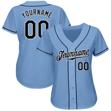 Custom Name & Number Light Blue Black-White Authentic Baseball Jersey - Personalized Team Jersey Personalized Light Blue