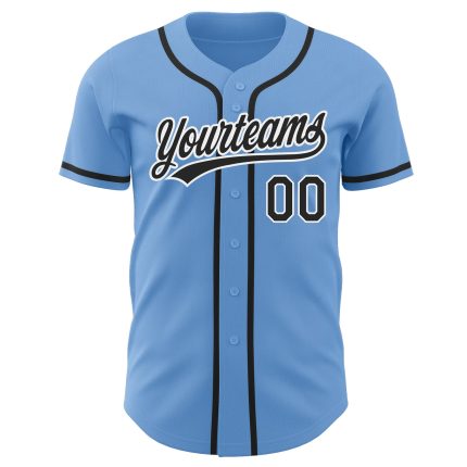 Personalized Light Blue Baseball Jersey with Black-White Accents, Authentic Design Personalized Light Blue Black-White Authentic