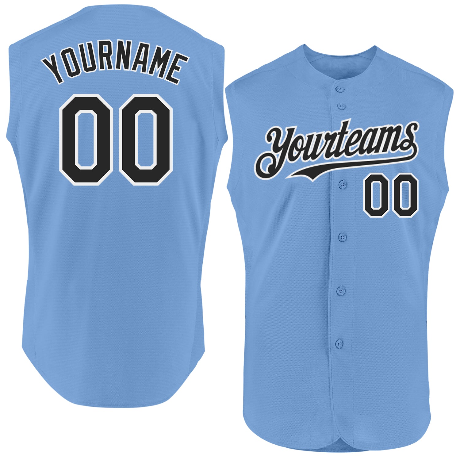 Custom Personalized Light Blue Baseball Jersey with Team Name and Number - Authentic Sleeveless Black-White Design Personalized