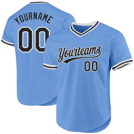Custom Team Name and Number Authentic Throwback Baseball Jersey - Light Blue Black-White Personalization Available Personalized