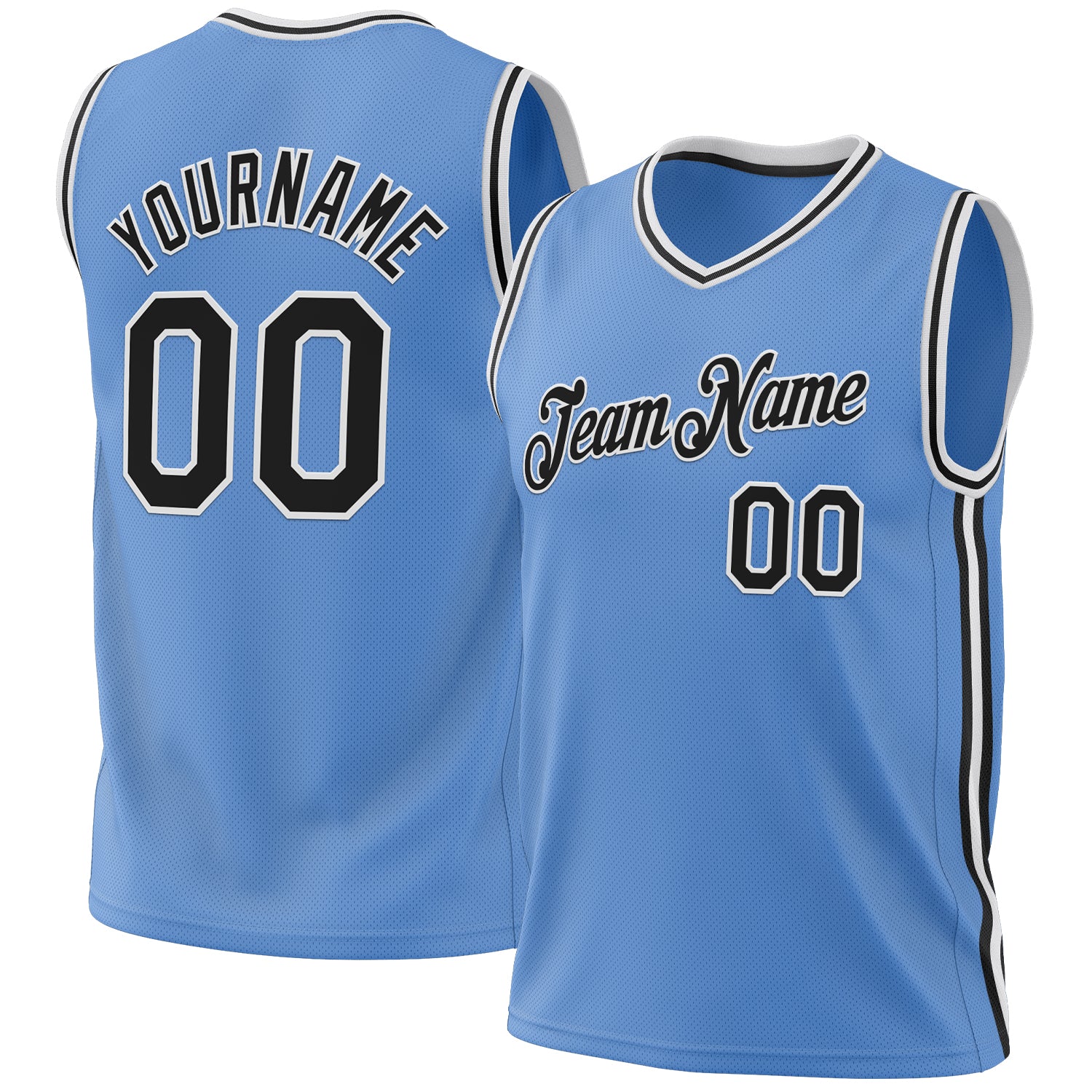Personalized Light Blue Black White Basketball Jersey - Authentic Throwback Style Personalized Light Blue Black-White Authentic