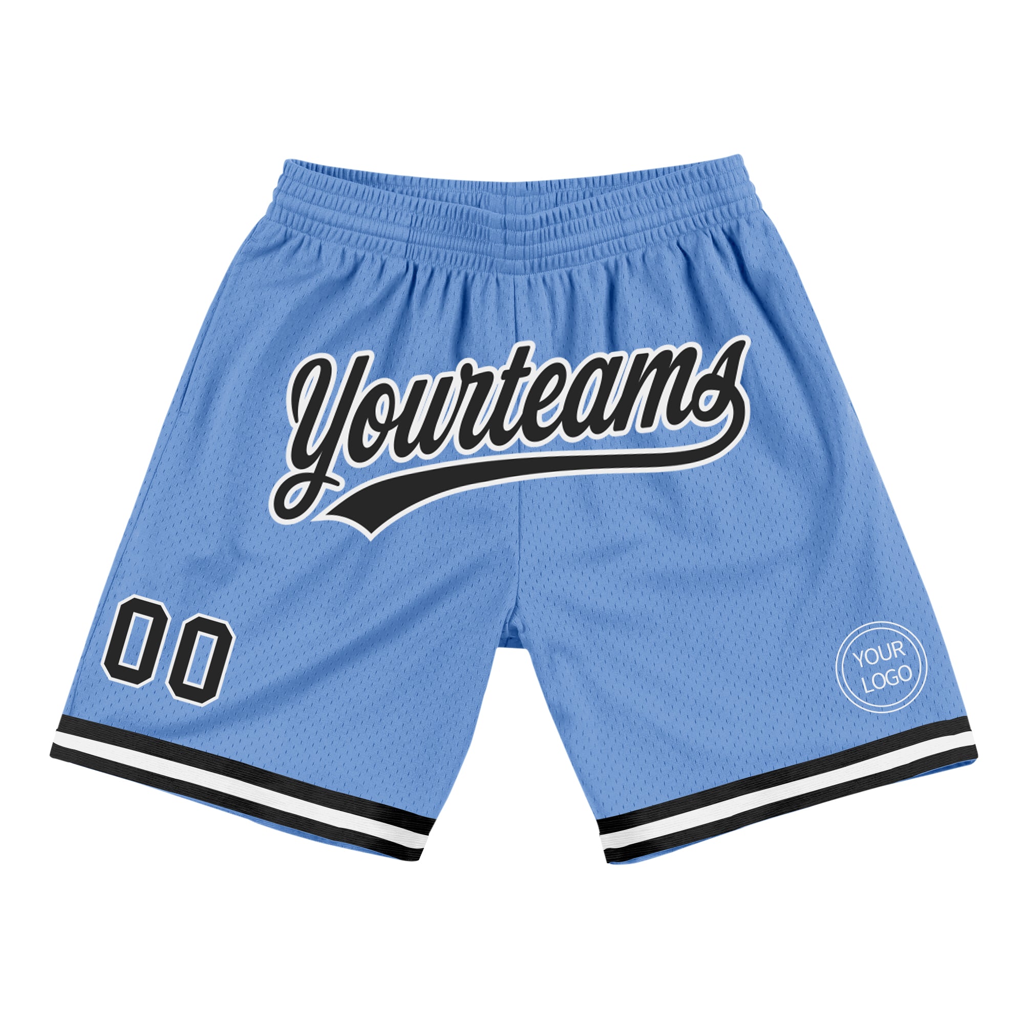 Light Blue Black White Personalized Authentic Basketball Shorts - Throwback Style Personalized Light Blue Black-White Authentic