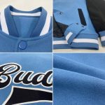 Personalized Custom Name Number Varsity Letterman Bomber Jacket Light Blue Black-White Full-Snap Two Tone Personalized Light