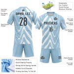 Custom Name and Number Volleyball Uniform Jersey - Personalized Light Blue Black-White Fluid Sublimation Design Personalized