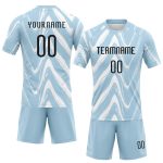 Custom Name and Number Volleyball Uniform Jersey - Personalized Light Blue Black-White Fluid Sublimation Design Personalized