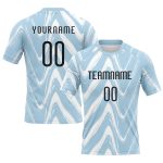 Custom Name and Number Volleyball Uniform Jersey - Personalized Light Blue Black-White Fluid Sublimation Design Personalized