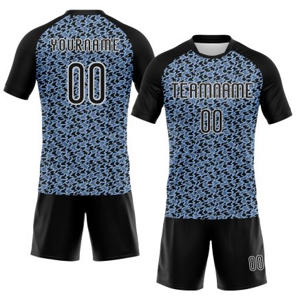 Personalized Light Blue Geometric Shape Volleyball Uniform Jersey - Sublimation Black-White Design Personalized Light Blue