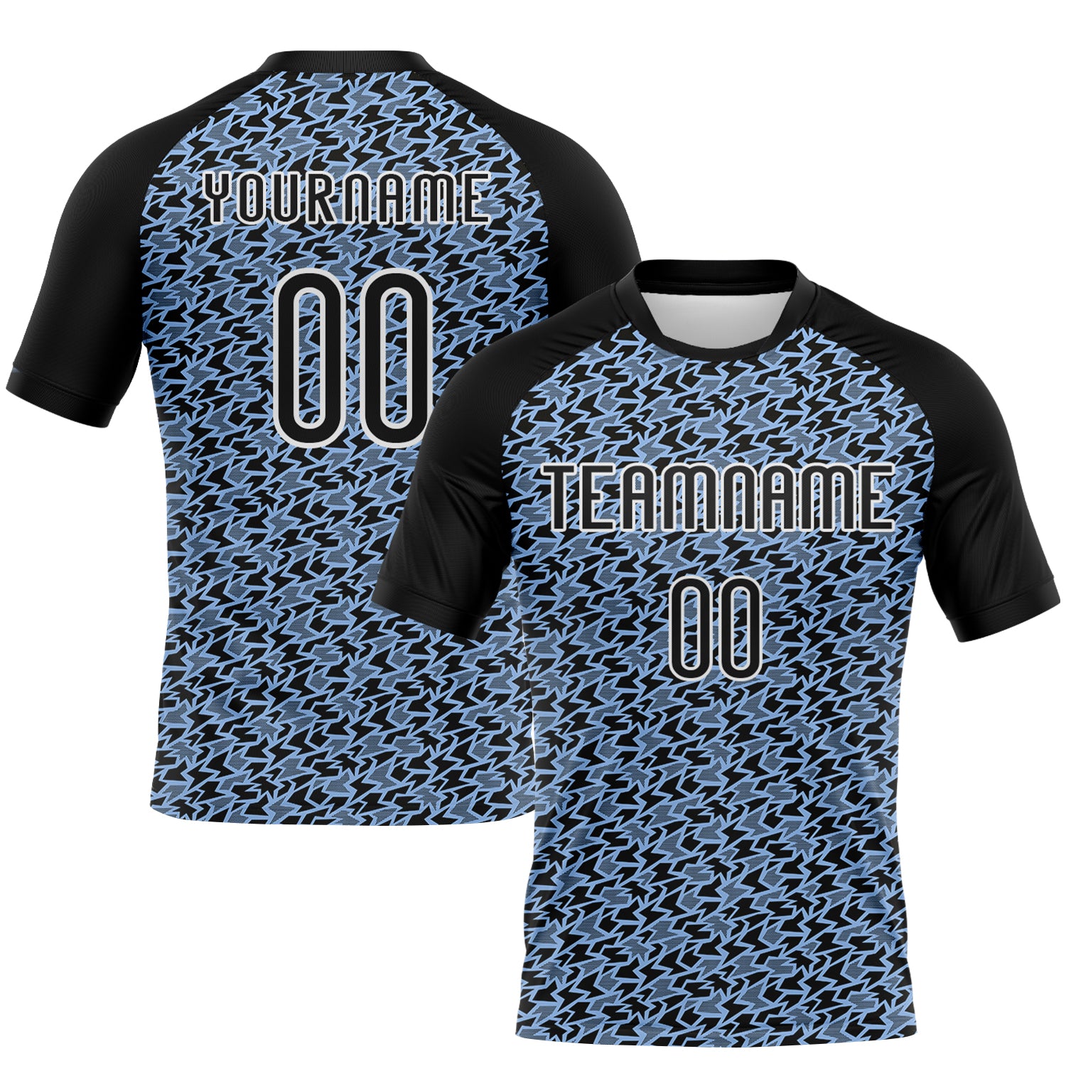 Personalized Light Blue Geometric Shape Volleyball Uniform Jersey - Sublimation Black-White Design Personalized Light Blue