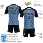 Personalized Sublimation Volleyball Uniform Jersey with Custom Name & Number - Light Blue Black-White Geometric Design Personalized