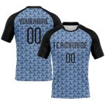 Personalized Sublimation Volleyball Uniform Jersey with Custom Name & Number - Light Blue Black-White Geometric Design Personalized