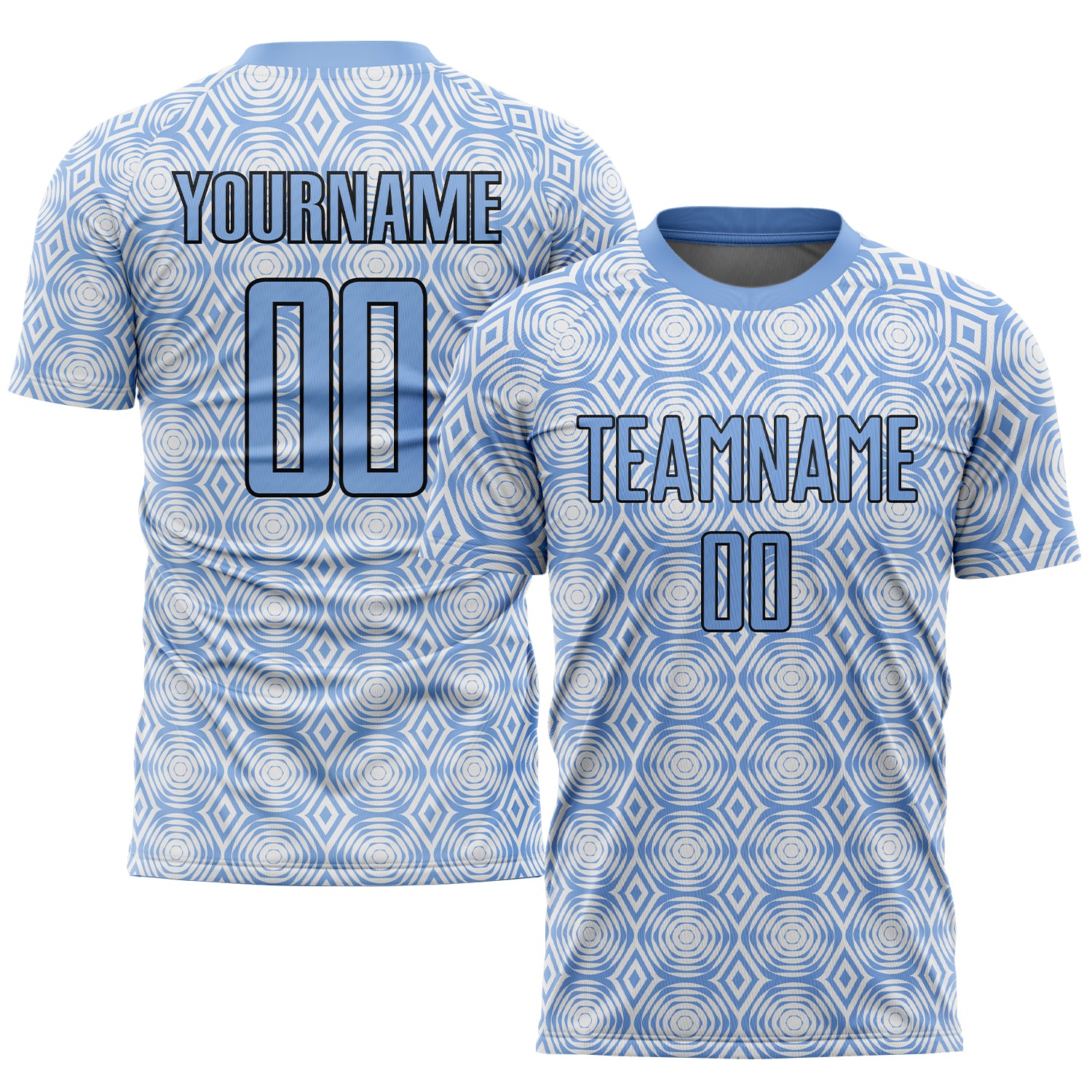 Custom Name and Number Soccer Jersey - Light Blue Geometric Shapes Sublimation Team Uniform Personalized Light Blue Black-White