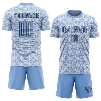 Custom Name and Number Soccer Jersey - Light Blue Geometric Shapes Sublimation Team Uniform Personalized Light Blue Black-White